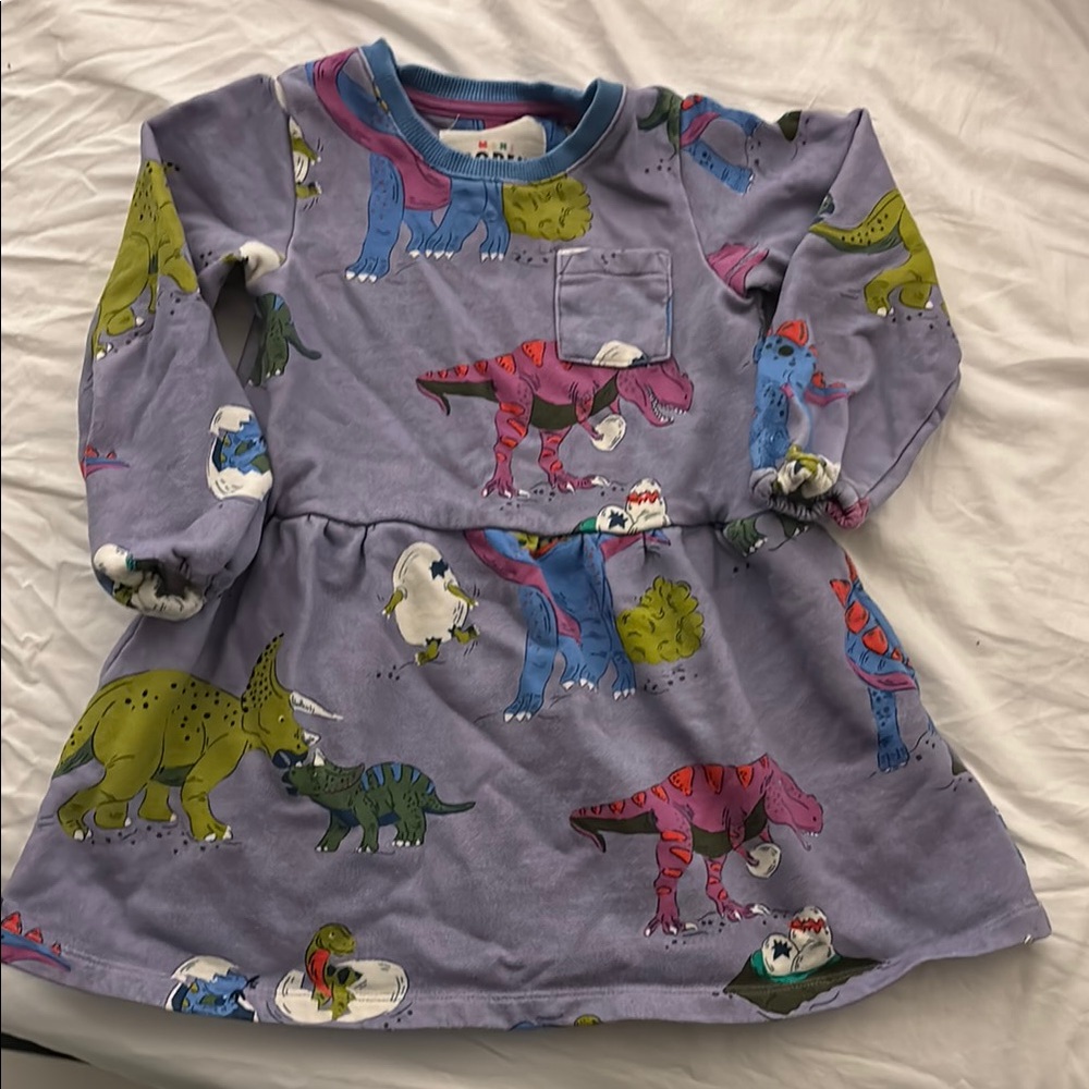 Mini Boden Kids Dinosaur Print Dress - Purple and Green